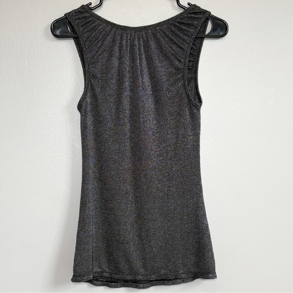 Express Fitted Ruched Black Shimmer Sleeveless Blouse Tank Top Medium - Picture 2 of 6